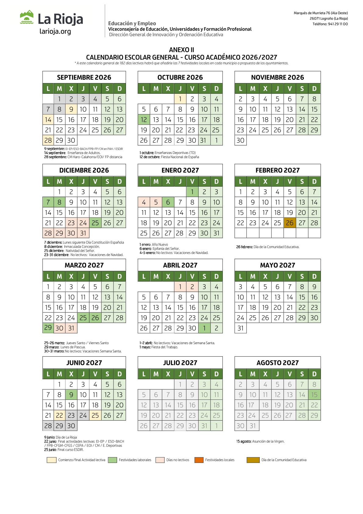 Calendario general escolar de La Rioja